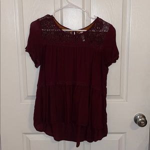 XHILARATION MAROON LACE TOP